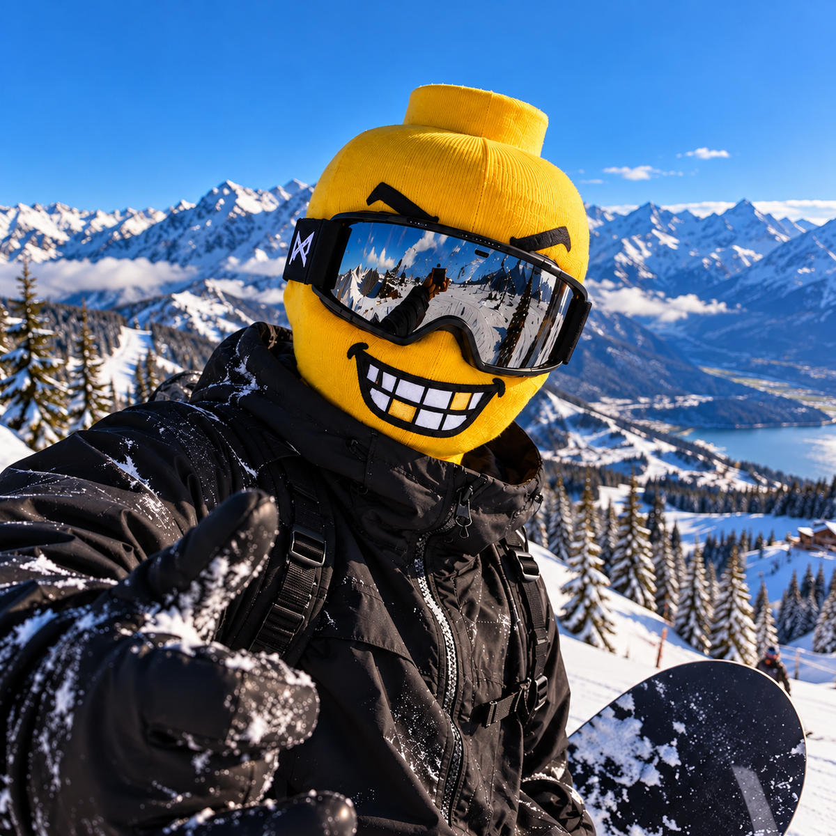 MOGMASK Chomp — yellow mask with block-tooth grin